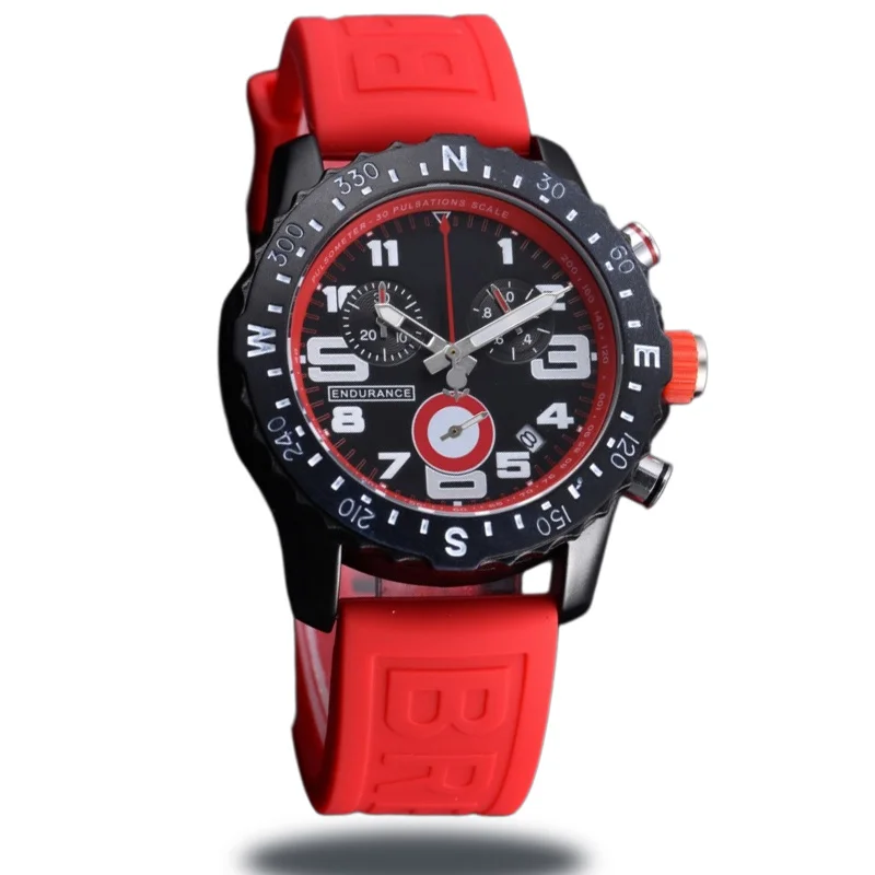 Montre chronographe à quartz pour homme, boîtier en alliage, lunette directionnelle, affichage de la date, bracelet en caoutchouc de silicone gaufré, montre-bracelet de sport pour homme, bracelet en silicone souple