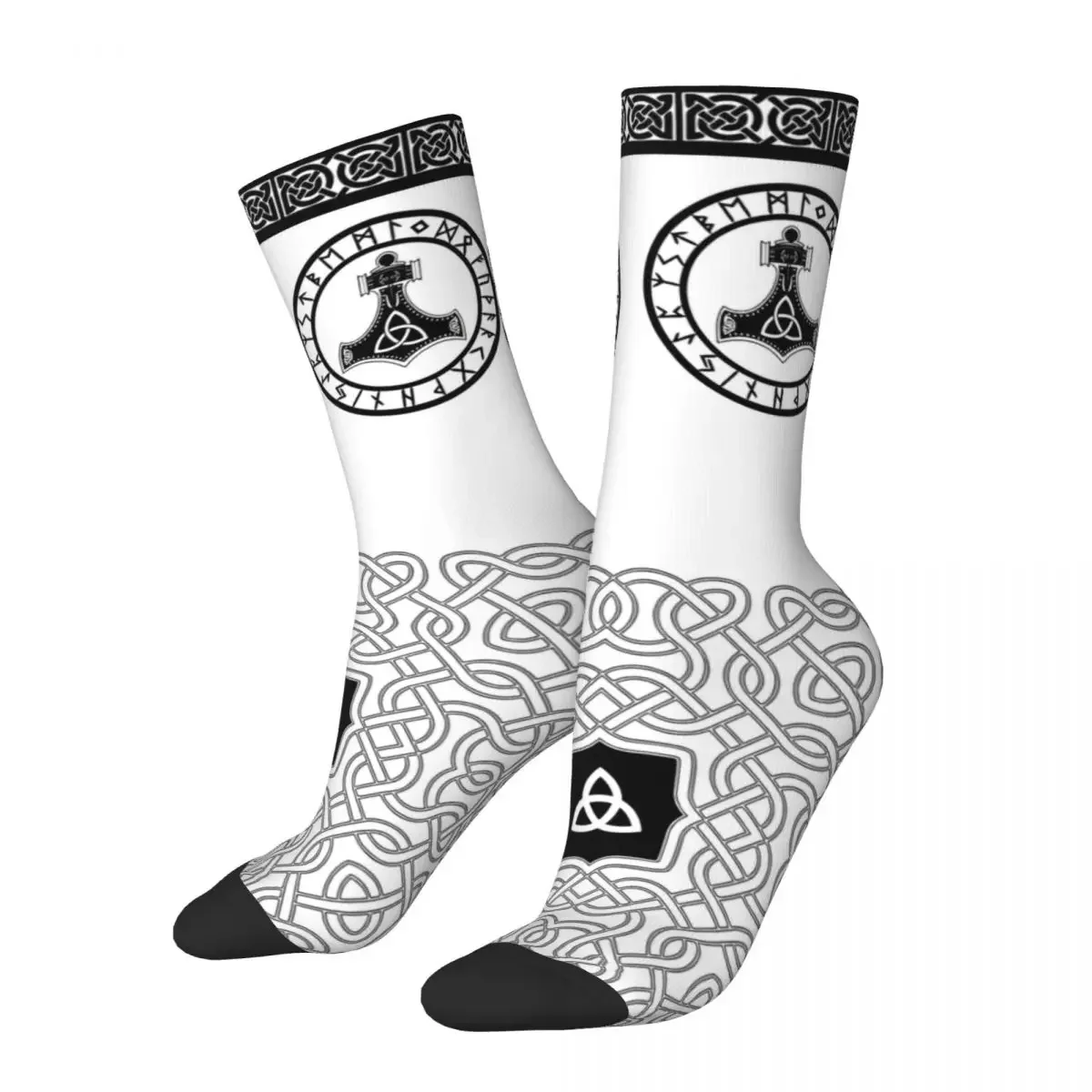 Happy Funny Men's Socks Mjolnir White Vintage Harajuku Viking Hip Hop Novelty Seamless Crew Crazy Sock Gift Pattern Printed