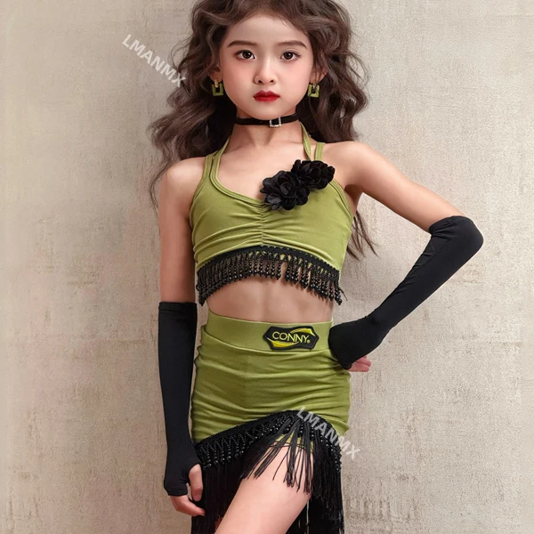 Nowa profesjonalna odzież do tańca latynoamerykańskiego dla dziewcząt na rok 2025 - wysokiej jakości zestaw z rozcięciem do codziennych ćwiczeń latem