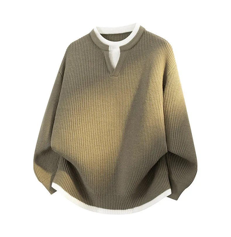 Retro fake two-piece cashmere sweater Men's autumn lazy commuter sweater Joker T-shirt