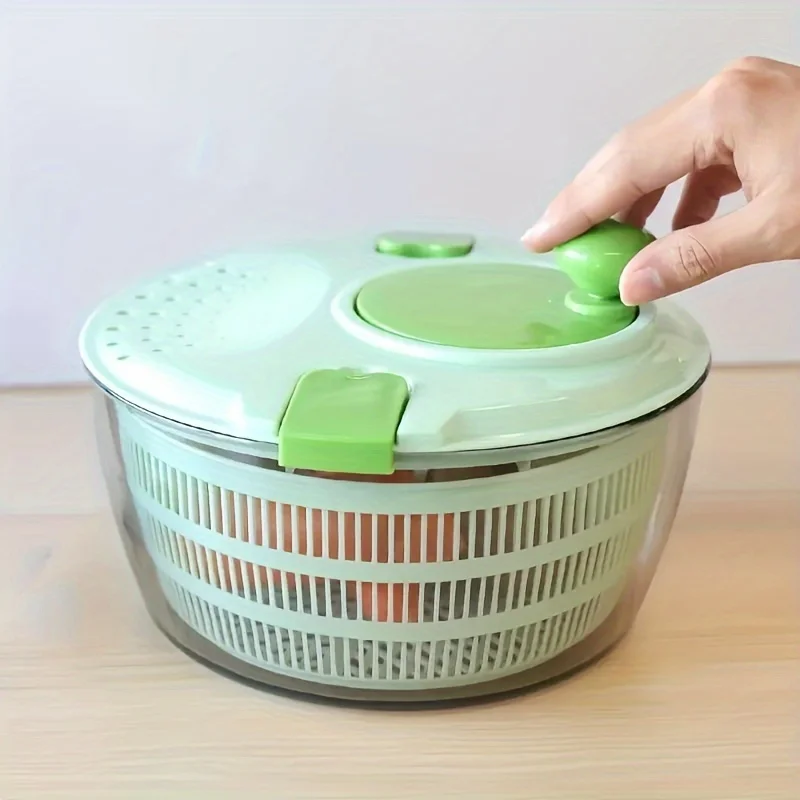 Plastic Salad Spinner 1pc - Manual Lettuce Dryer, Vegetable Washer, Fruit Drainer, Colander Basket, No Electricity Needed, Usefu