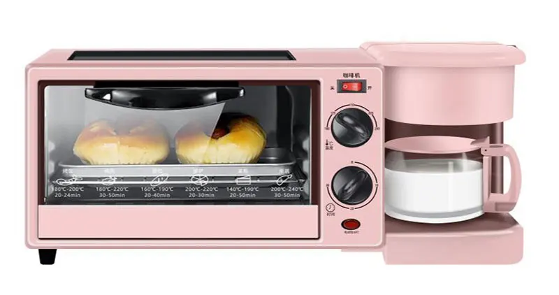 3 In 1 Breakfast Makers Set Accessories Toaster Coffee Pot Oven Glass Frying Pan Breakfast Maker Machine