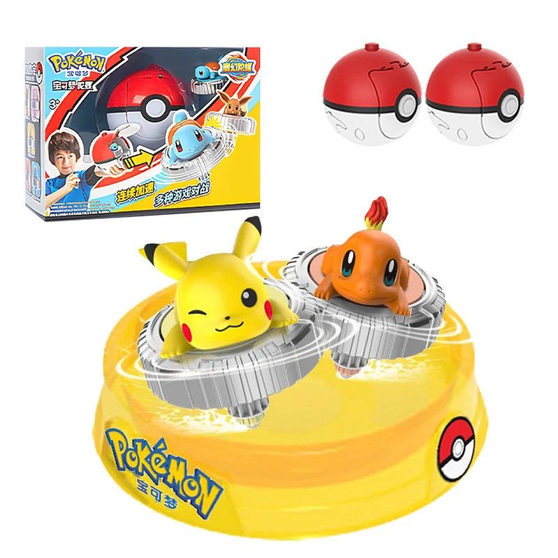 Figura de acción Pokémon Spinning Top, Eevee, Pikachu, Charmander, Squirtle, Mew, Bola Giratoria, Juego de Batalla, Arena, Juguete, Elfo, Pokebola