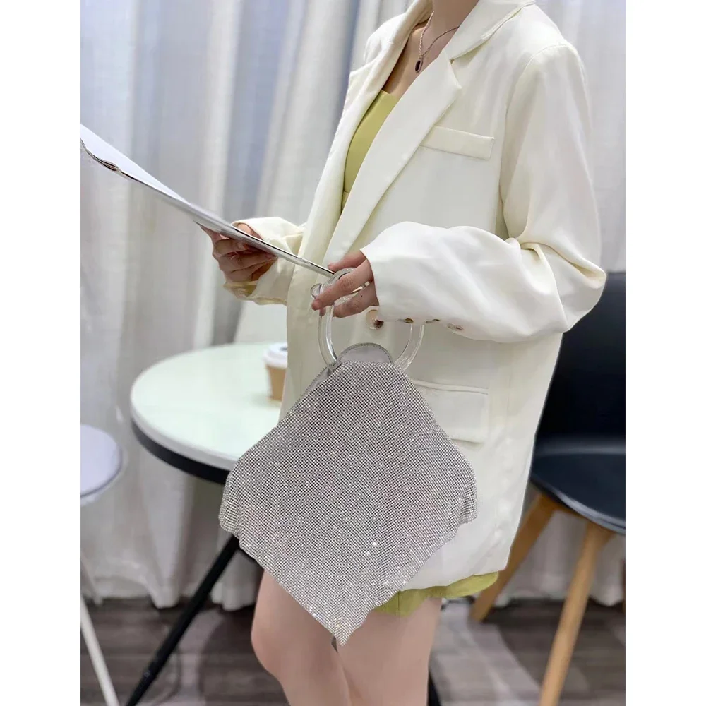 Luxury Rhinestone Evening Clutch Lady Metal Knot Handle Purses and Handbags Designer Bags for Women Acrylic Diamond Wedding Bag