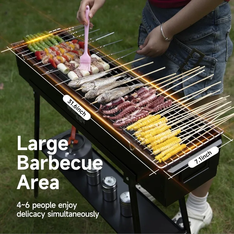 Portable Multiple Size Hibachi BBQ Lamb Skewer Folded Camping Barbecue Grill for Backyard Par