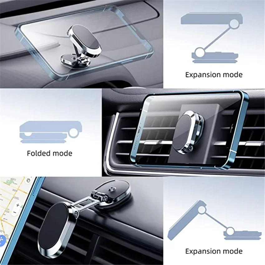 Metal Magnetic Car Phone Holder Folding Magnet Mount Mobile Cell Phone Stand GPS Support for iPhone 14 13 Xiaomi Huawei Samsung image 5