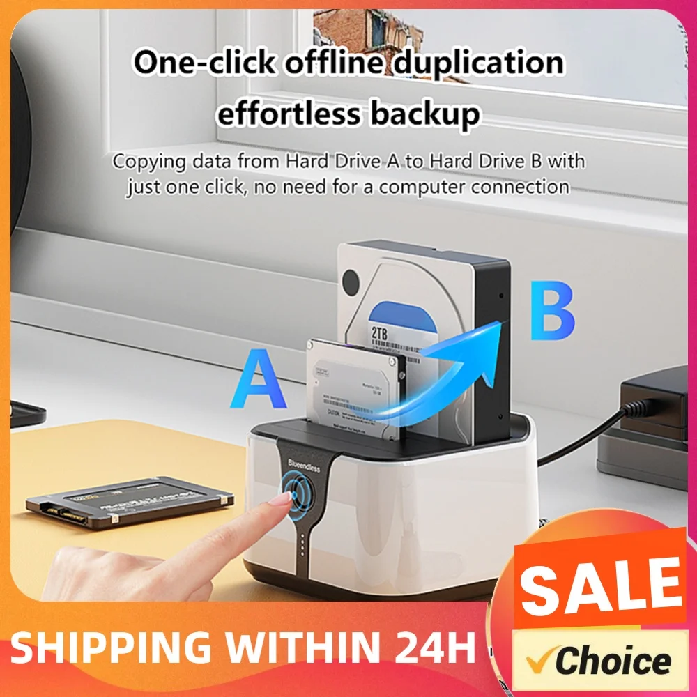 USB 3.0 To SATA Dual-Bay External Hard Drive Docking Station Support Offline Clone HDD Docking Station with 12V 3A Power Adapter