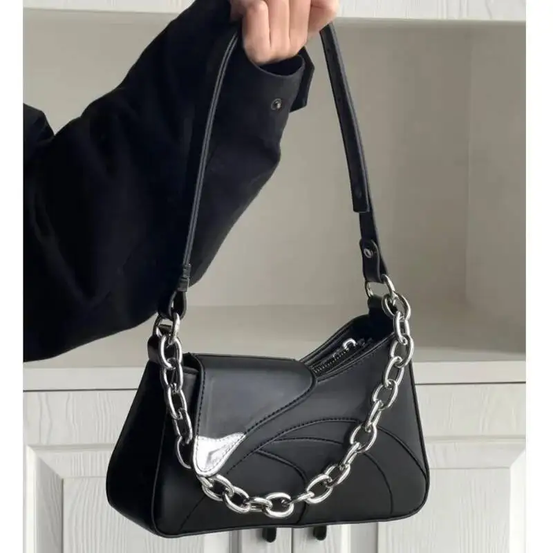 

Bloom High Street Black Shoulder Bags Purse Women Hot Girls Irregular Chain Y2k Handbag Female Fashionable Crossbody Bag Сумка