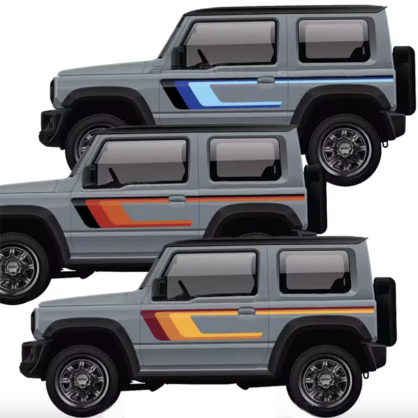 

Наклейка на линию талии, красочная наклейка на тело, оранжевая, синяя, серая, предварительно вырезанная графическая пленка, накладка, плотная пленка для Suzuki Jimny 2019+