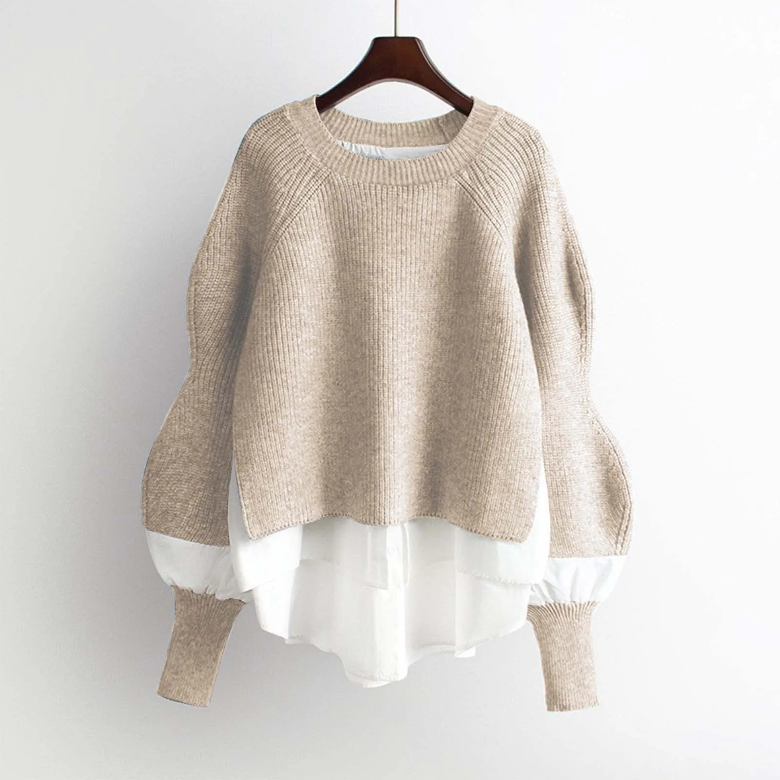 Fashion Solid Color Women's Sweater 2024 Loose O-Neck Pullovers Autumn Winter Lantern Sleeve Knitwears Female Tops Jumpers