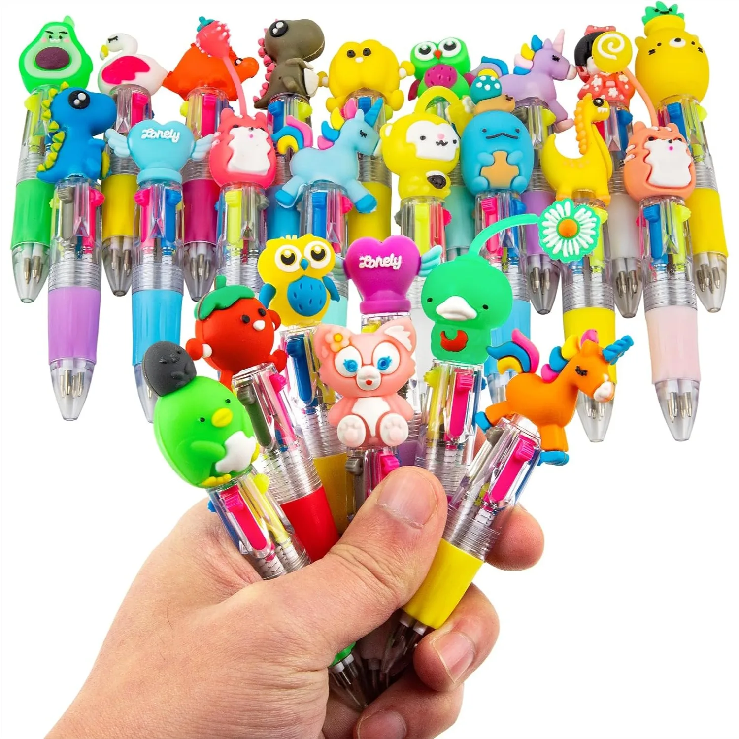 

4-in-1 Multicolor Pen Set for Kids - 24 Cute Animal Ballpoint Pens for Birthdays, Parties, and School Gifts