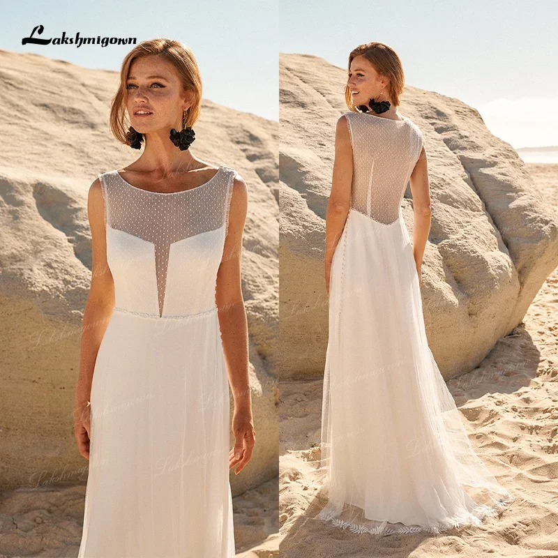 Vintage Boho Wedding Dress Scoop Neck Simple A Line Bohemian Bridal Gowns 2021 Ivory Elegant Bride Dress vestido de novia