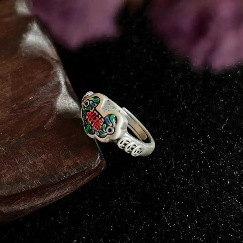 NY Ethnic Style Wealth Attraction Luck Ring Female Money Drop Glaze Open Ring Sweet Style Ring Fashion Gift