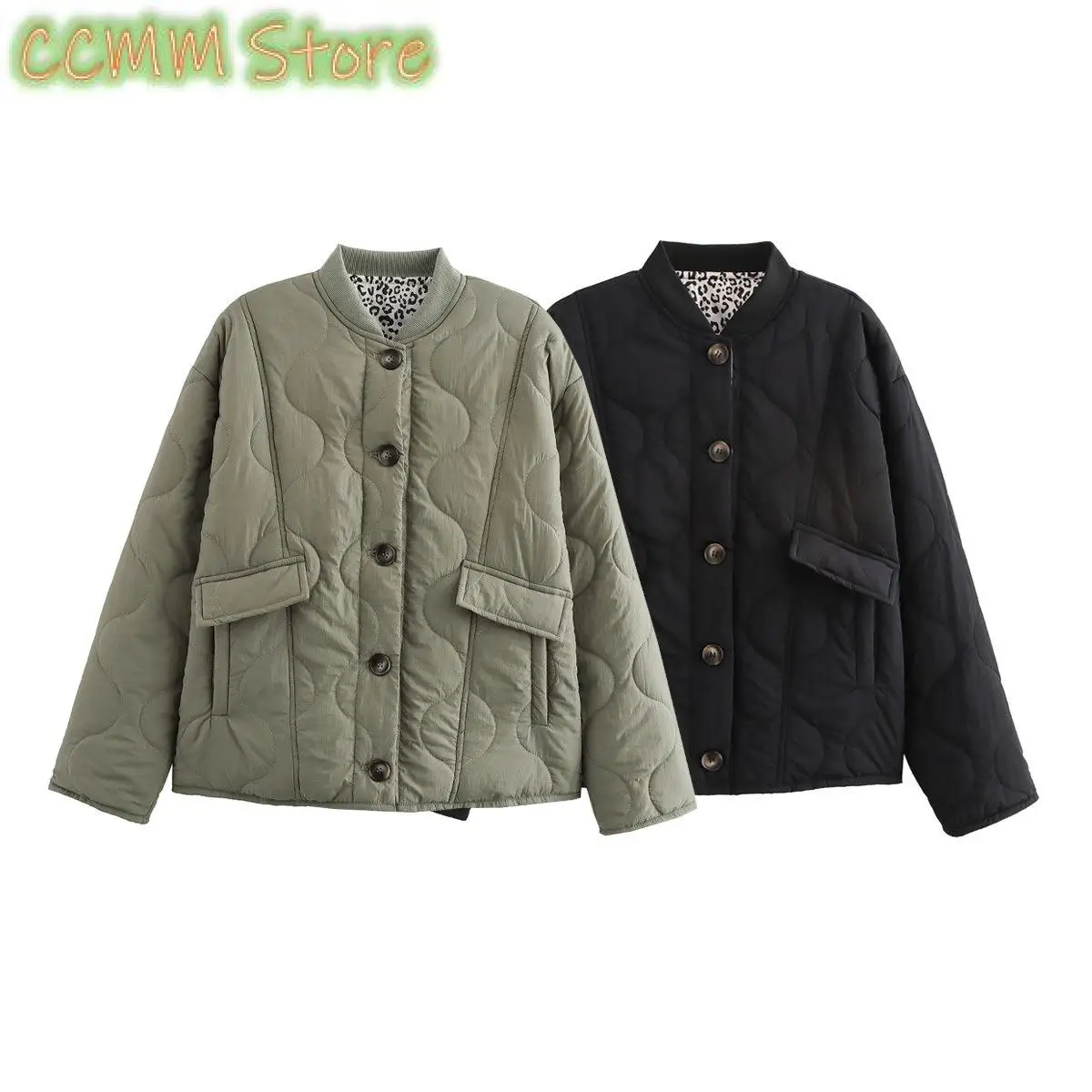 

Fashion Leopard Print Lined Cotton Jacket Coat Women O-Neck Single-breasted Quilted Parkas Woman Fall Winter Warm Coats
