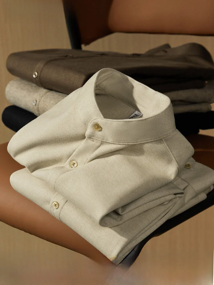 

Ele Winter Warm Woolen Stand Collar Men's Long Sve Casual Slim Fit High End Zhongan Collar irt for Young Men