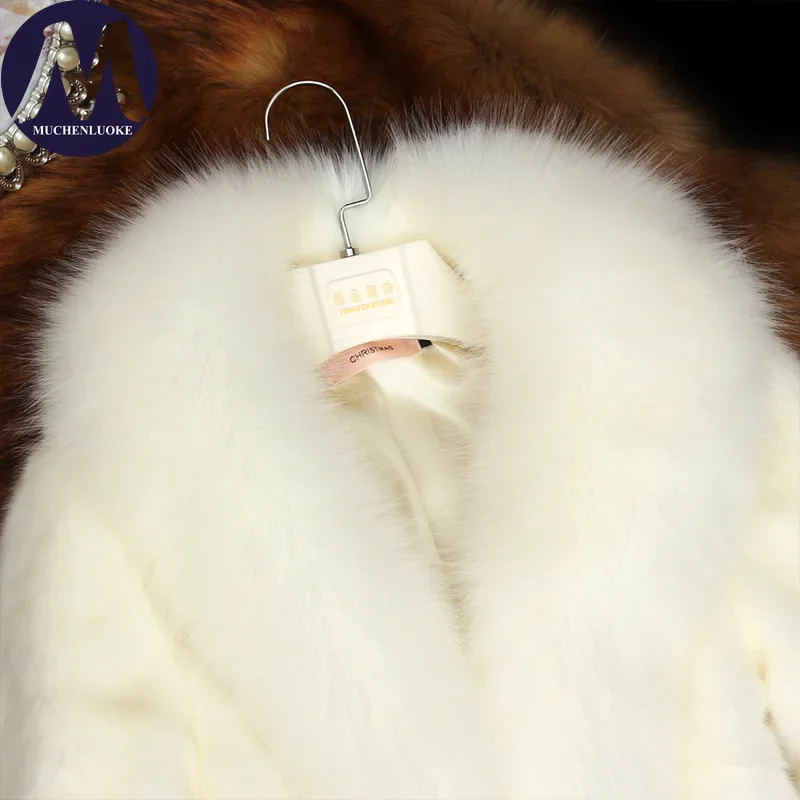 女性の毛皮のコート冬の新しい模造キツネの毛皮の襟長袖ショートジャケット韓国ファッションスリムフィット肥厚暖かいコート