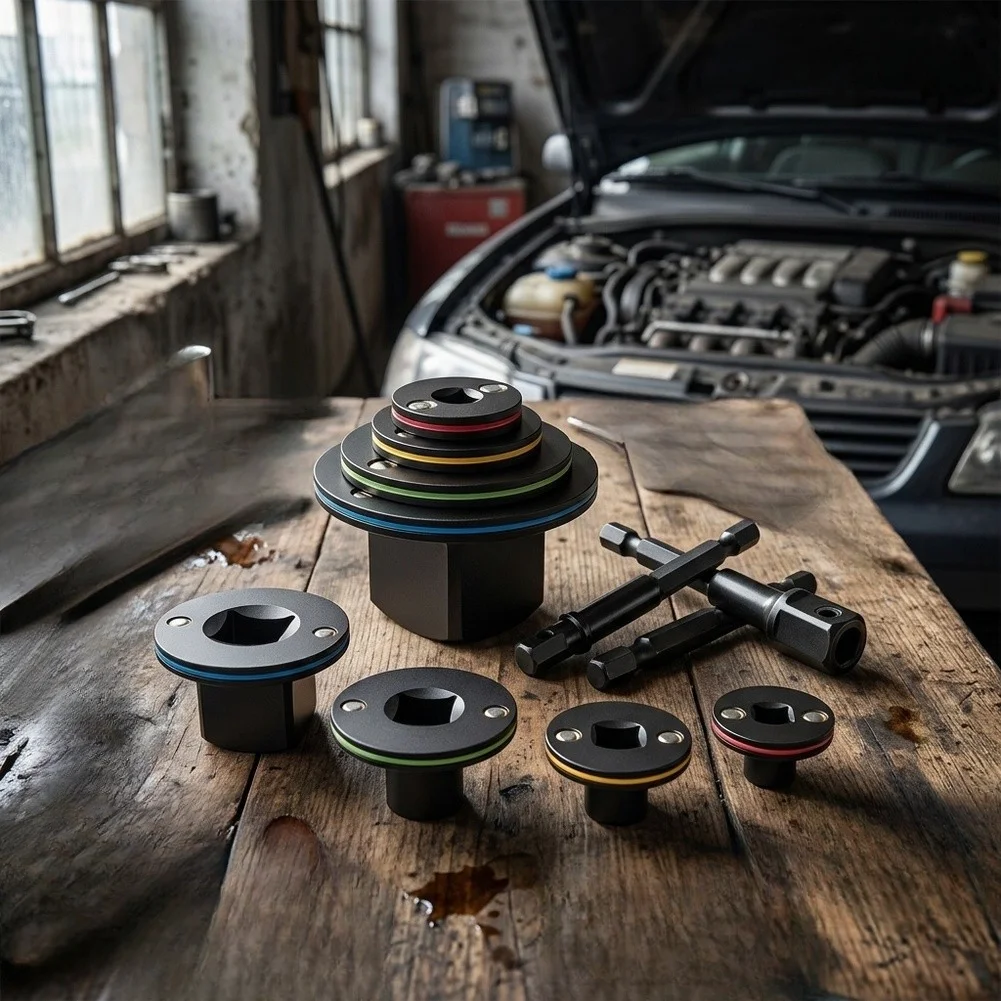 4-in-1 Socket Adaptor Set with Alloy Steel Construction Color Identification Rings and 1/2 inch 1/4 inch Extension Tools