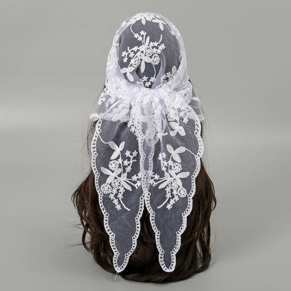 

Elegant Boho Lace Scarf Veil | Black & White Triangle Bridal Head Cover | S/S New