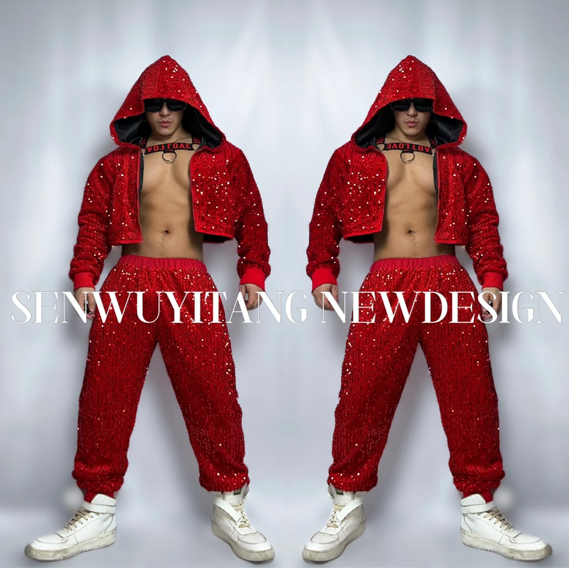 

New Sexy Gogo Nightclub Bar Red Sports Style DS Opening Show Performance Dress for Men and Women