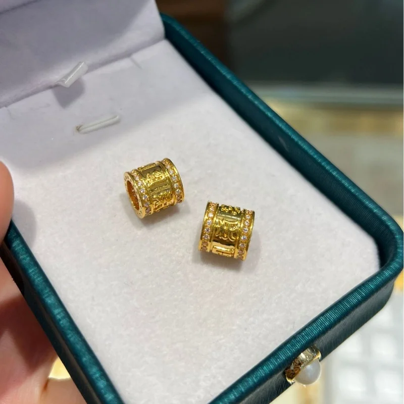 LABB Real 18K gold six character proverb pendant Au750 gold moissanite cylindrical pendant women's boutique jewelry gift D0260