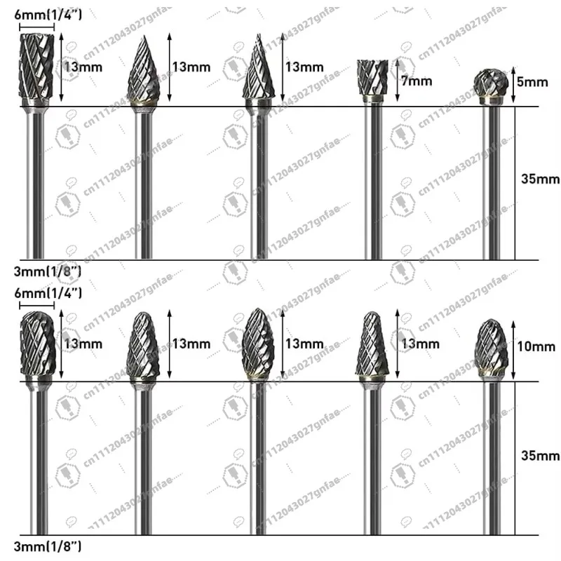 10Pcs/box Woodworking Metal Grinding Engraving Rotary File 2.35mm/3mm Shank Drill Bit Milling Cutter Tungsten Carbide Burr Set