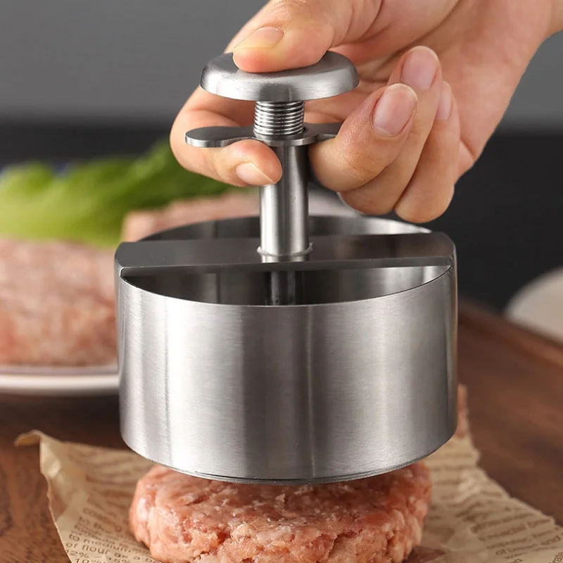 

304Stainless Steel Hamburger Meat Pressing Machine New Round Meat Pressing Machine Kitchen Tools Manual Meat Pressing Mold Meat