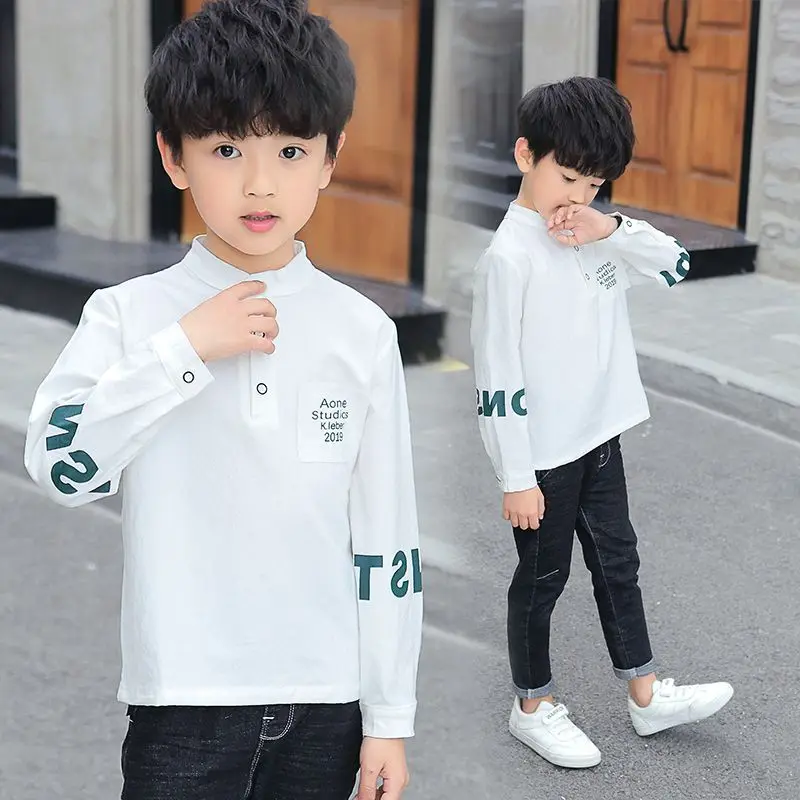 Spring Autumn Fashion Letter Y2K Boy\'s Shirt Cotton Long Sleeve Kids Pullover Trend Children\'s Clothing Kawaii Blouses Cute Tops