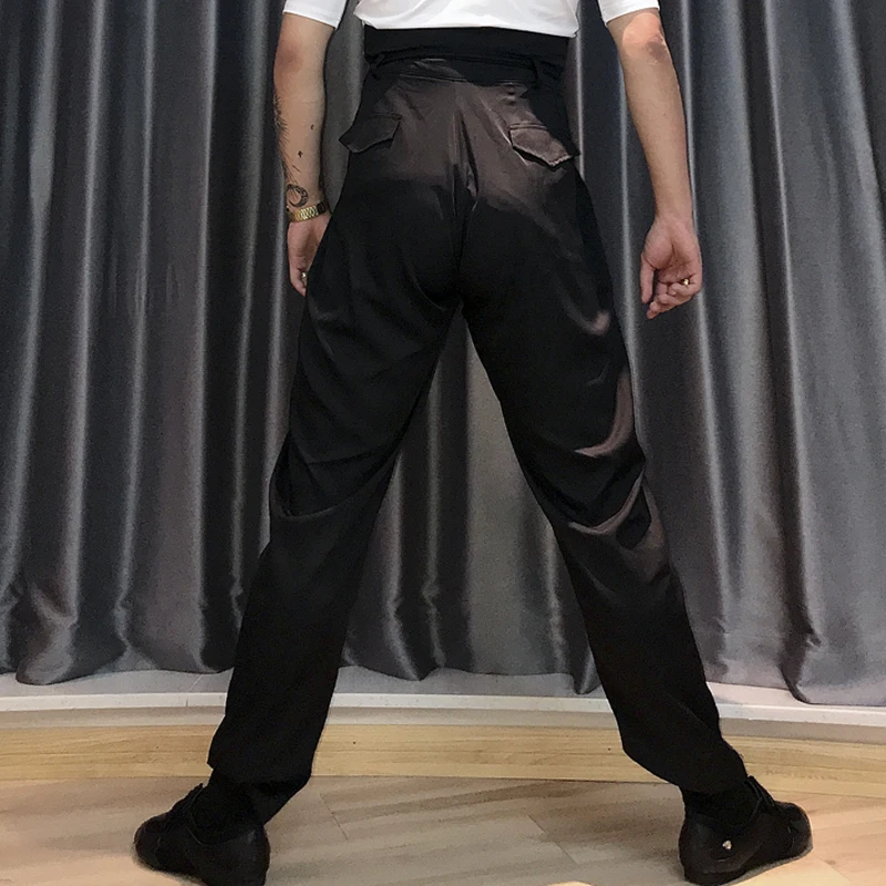 2026 New Latin Dance Pants For Men National Standard Dance High Waist Loose Pleated Trousers Ballroom Latin Dance Wear DQS1857