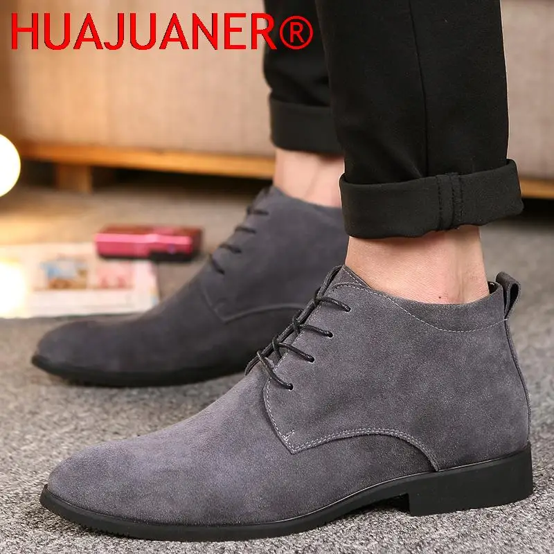 New Men Business Shoes Man Dress Shoes Fashion Pointed Toe Lace-Up Ankle Boots Formal Wedding Footwear Male Suede Oxford Shoes