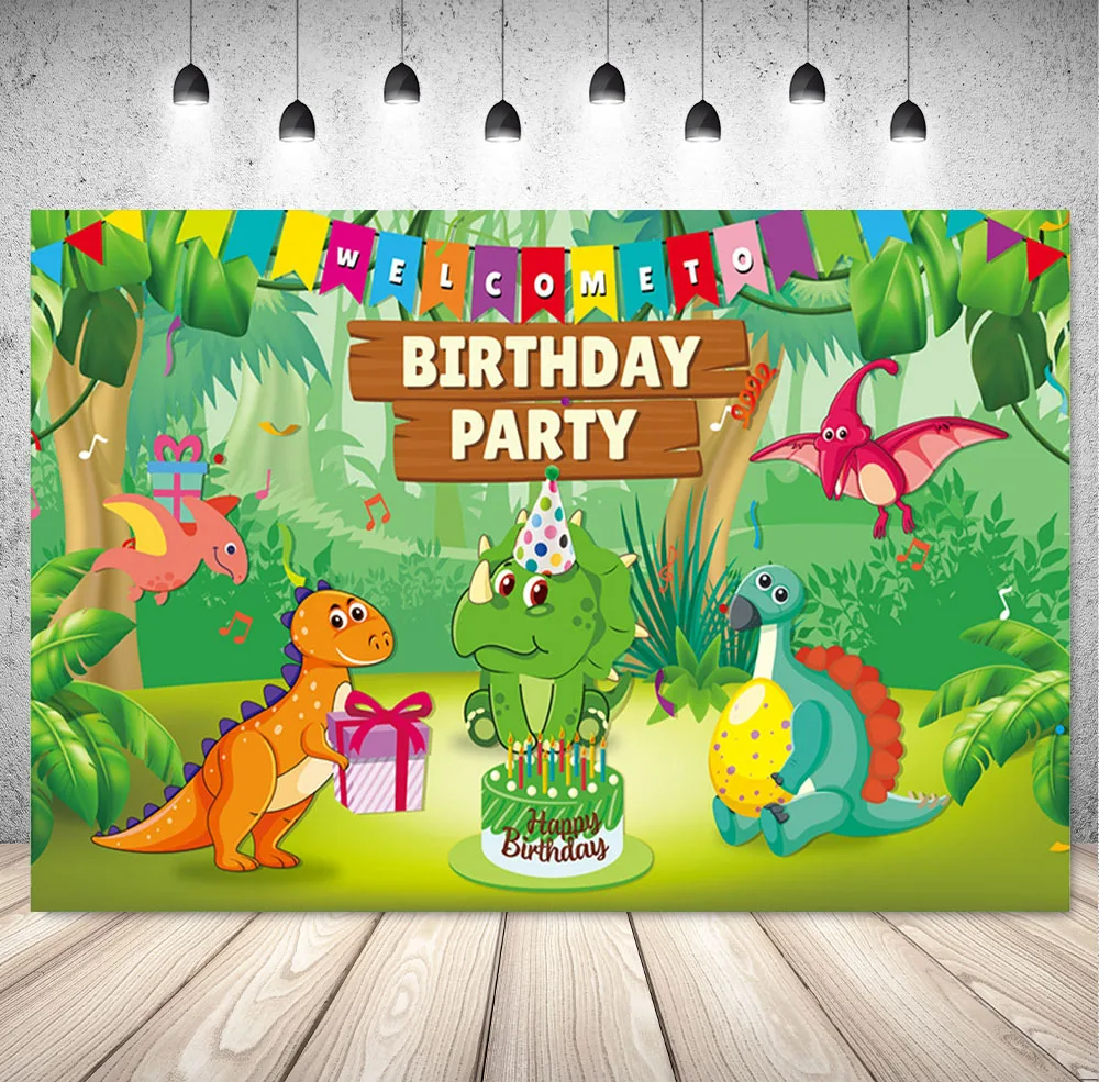 Cartoon Dinosaur Photography Backdrop Kids Birthday Jurassic World Dino Baby Shower Banner Background Pink Photo Studio Props