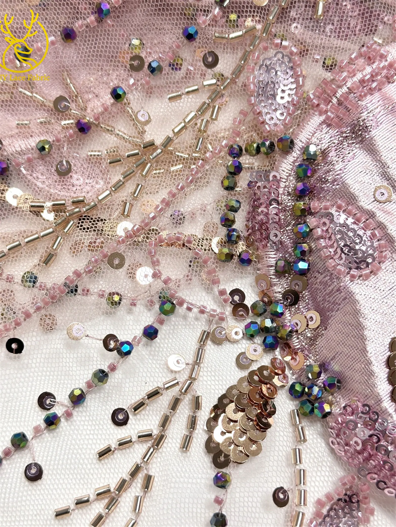 Burgunderroter neuer Design afrikanischer schwere Perlen-Chiffon-Spitzenstoff 2026 Hochwertiger nigerianischer Pailletten-Spitzenstoff für Partykleider – Detail 16