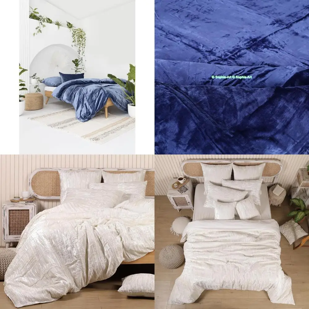 

Ultra-Luxury Rayon Velvet Boho Solid Duvet Cover Set - Comforter Cover, Super King Size, Blue