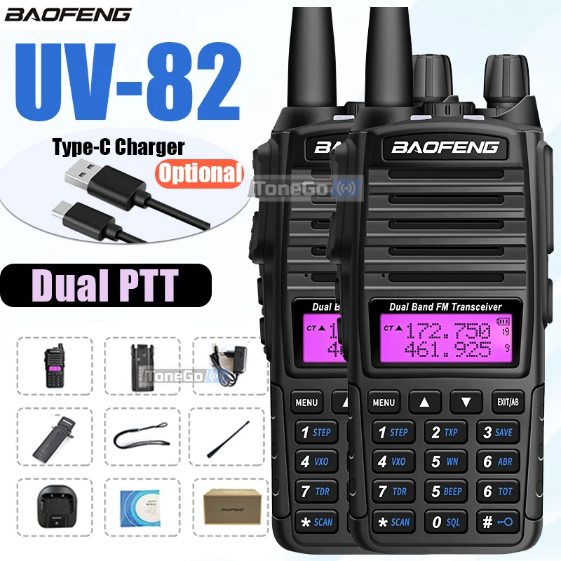 1/2 قطعة Baofeng UV-82 اسلكية تخاطب 5/8 واط ثلاثي الطاقة راديو FM نوع-C شاحن مزدوج PTT ثنائي النطاق VHF/UHF اتجاهين التمويه للصيد