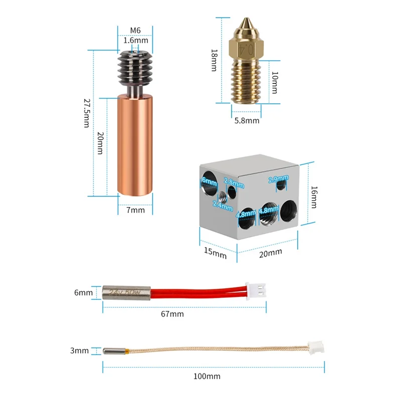 

Hotend Kit For Elegoo Neptune 4 For 3D Printer Copper Pipe Metal Heater Block Brass Nozzle Heating Rod Thermistor