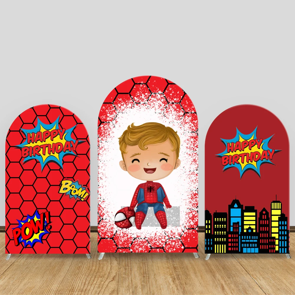 

TB Spider-Man Arch Backdrop Baby Superhero Kids Boy Birthday Baby Shower Photography Background Party Decoration Elastic Fabric