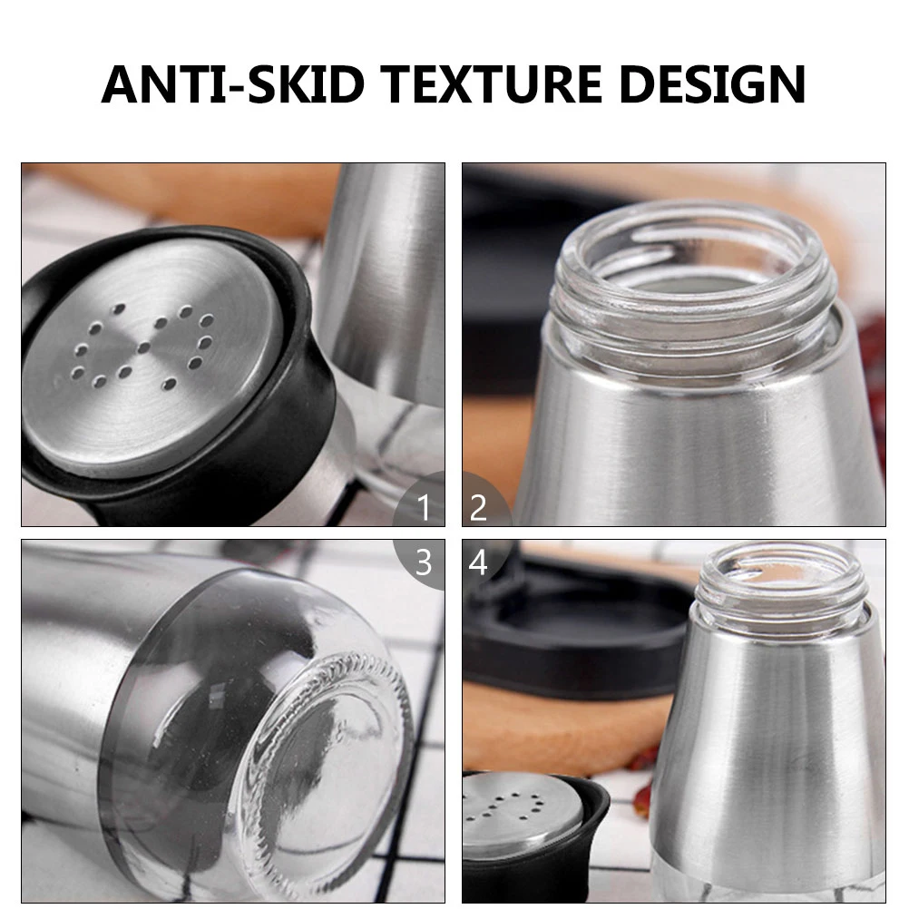 

1Set Stainless Steel Seasoning Bottle Set Wave Point Anti-Skid Design Thickened Glass Kitchen Spice Storage Container