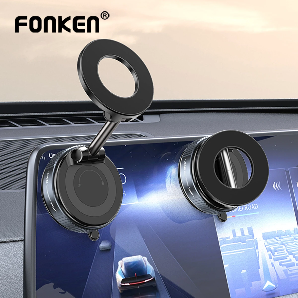 For iPhone 16/15/14/13 K007 Strong Magnetic Car Phone Holder Foldable Design 360 Adjustable Vacuum Mount for Car/Desk/Bathroom