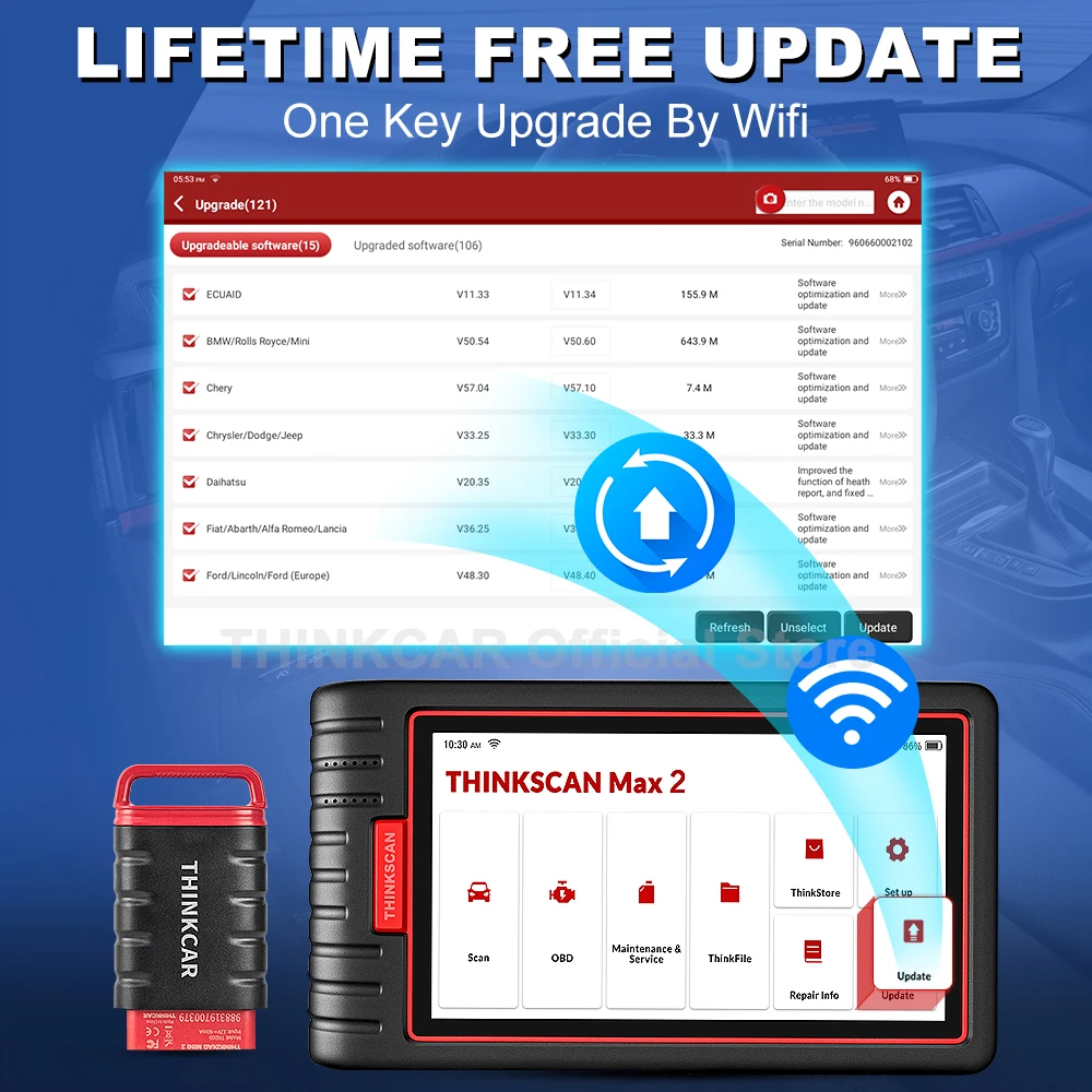THINKCAR ThinkScan Max 2 Full System Diagnostic Tool 28 Reset Function Bi-Directional Test ECU Coding Lifetiime Free