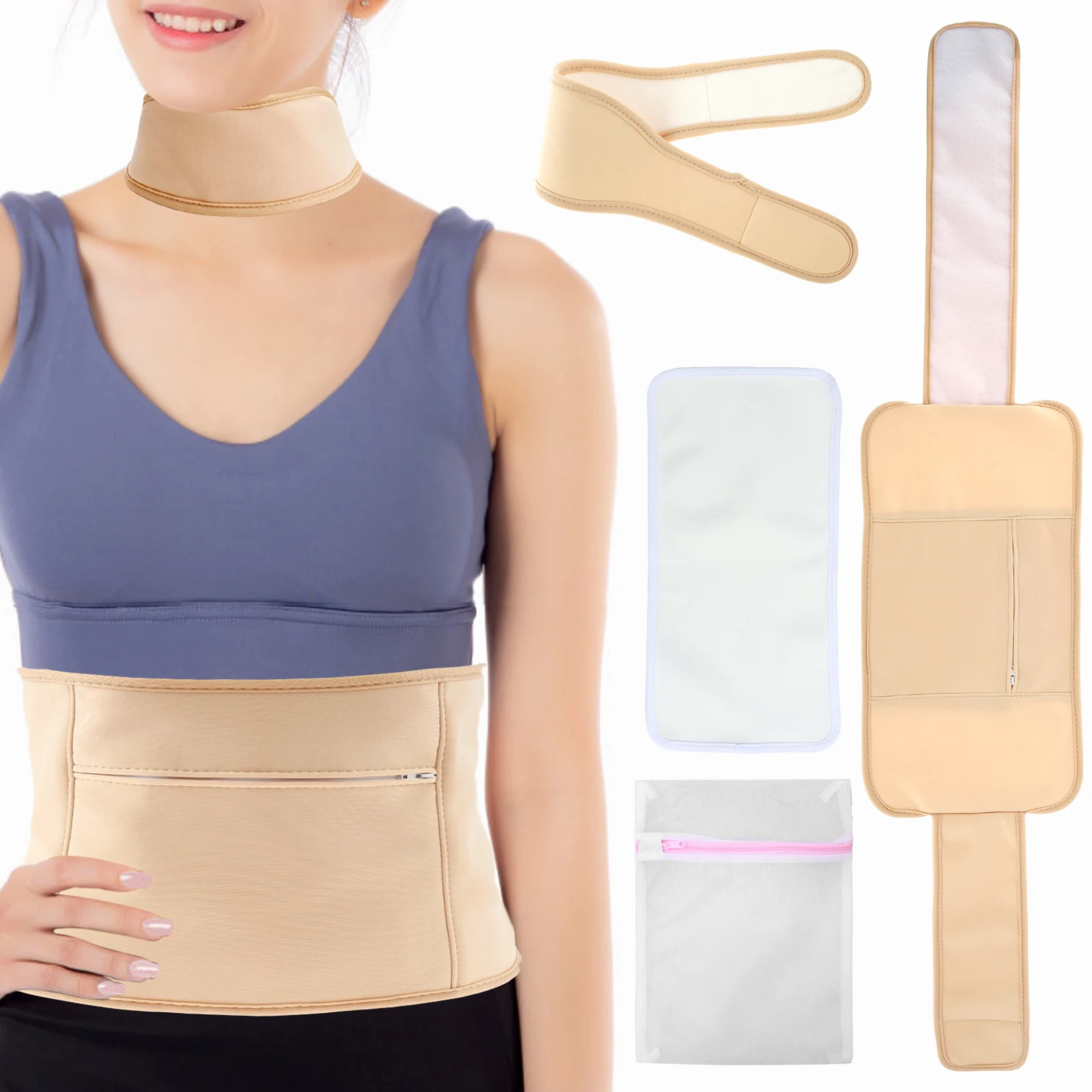 4Pcs Waist Neck Oil Pack Set Washable Reusable Essential Oil Wrap Mess-Free Oil Pack Wrap with Adjustable Strap Laundry Bag