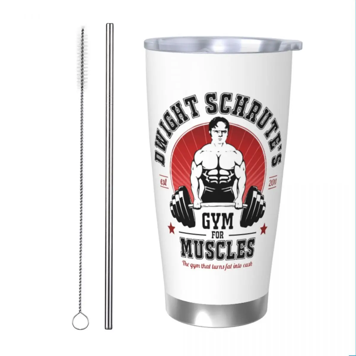 Dwight Schrute's Gym For Muscles The Office Insulated Tumbler with Straws Vacuum Thermal Mug Double Wall Thermos Bottle Cups