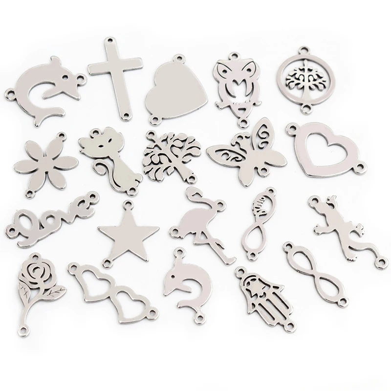20szt No Fade 316 Stal nierdzewna Podwójne pętle Gwiazda Drzewo Serce Śliczne Charms Wisiorek DIY Biżuteria do naszyjnika Bransoletka