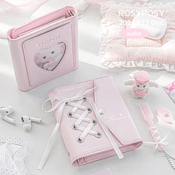 Kawaii Ballet Ribbon Binder M5 Notebook Silver Leather Journal Loose Leaf Girl Student Diary Notebook M5 다이어리 72pages
