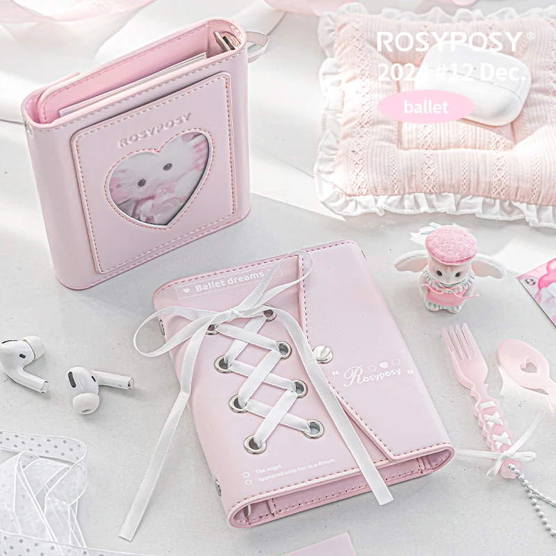 Kawaii Ballet Ribbon Binder M5 Notebook Silver Leather Journal Loose Leaf Girl Student Diary Notebook M5 다이어리 72pages