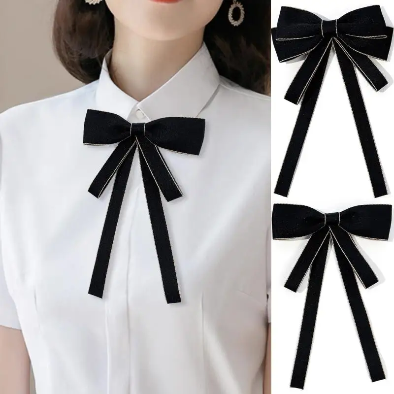 Camellia Bow Brooch Black White Fabric Tie Badge Mourning Corsage Pin High-end French Elegant Bag Clothes Scarf Accessory Brooch