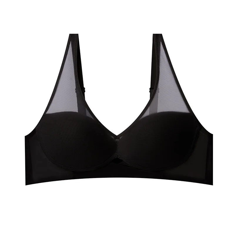 BirdTree, fodera 100% vera seta raccogliere reggiseno, donna rete senza ferretto, biancheria intima sottile traspirante francese, 2024 primavera