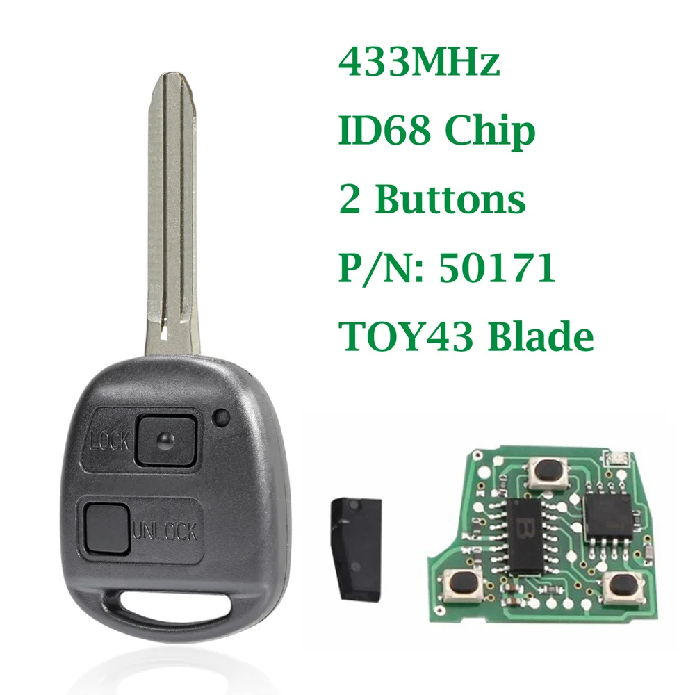 Remote Car Key with ID67/ID68/4C Chip For Toyota Camry Land Cruser 120 Prado 2/3 Buttons 315MHz 433MHz TOY43 Keys2027