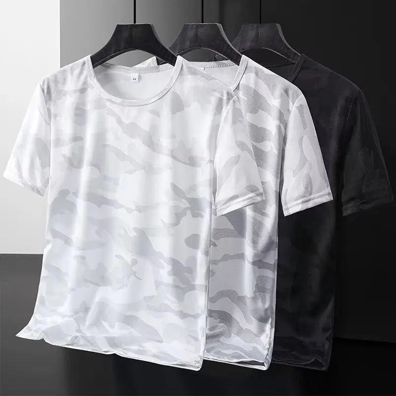 Camouflage Ice Silk Short Sleeve Women's T-Shirt Ultra-Thin Loose plus Size Quick-Drying Breathable Mesh Top Korean Style