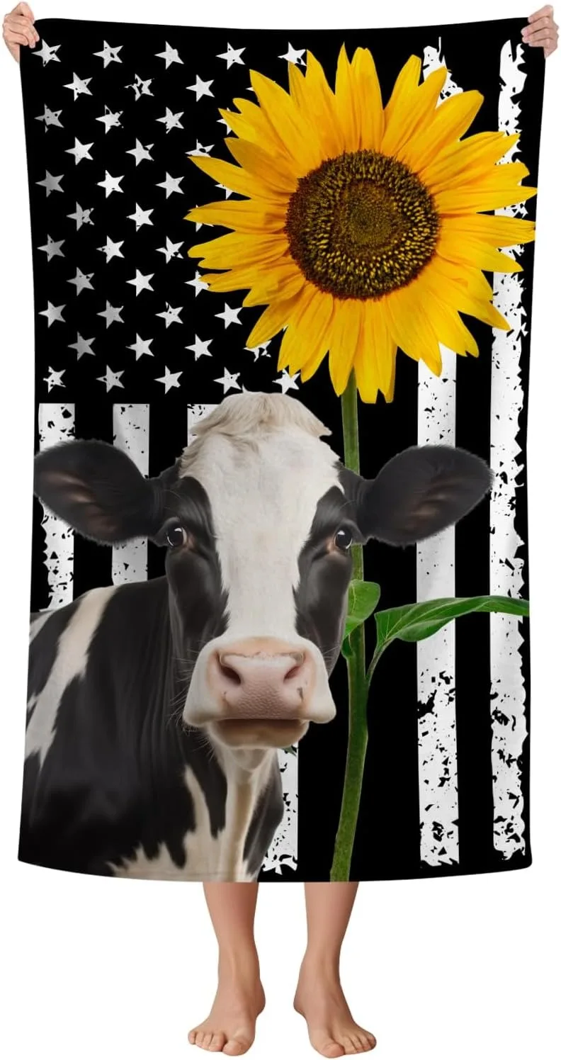 Cow Sunflower Beach Towel for Family stuffs friend Gifts Quick-Dry Sand free For Bath Yoga Tourism Beach Camping Swimming GYM