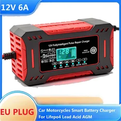 12V 6A Car Battery Charger 14.6V 6A Digital Display Electric Motorcycles Charger For LiFePO4 Lead Acid AGM Smart Battery Repair
