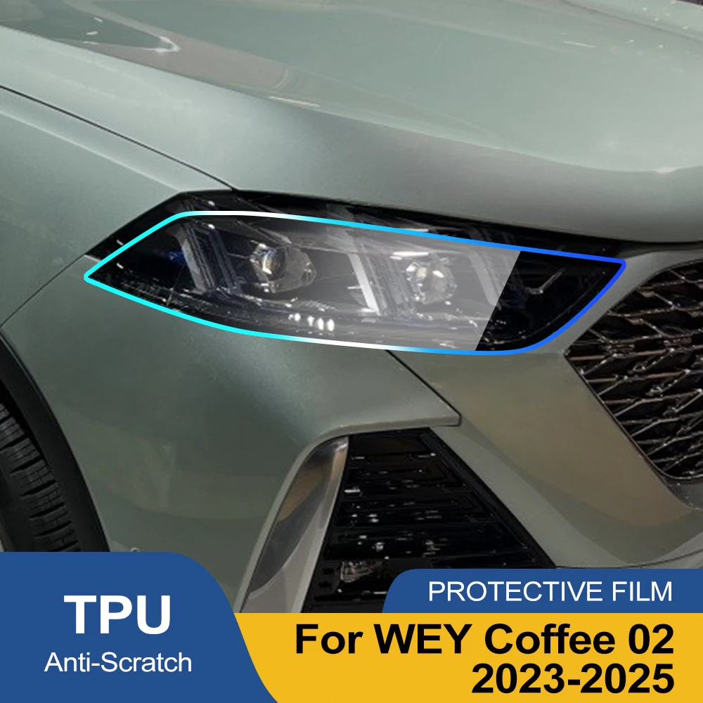 Smoke Black Pre-Cut TPU Headlight Protection Film For WEY Coffee 02 2023-2025 High-Gloss PPF Kit Anti-Scratch Vinyl Wrap Cover